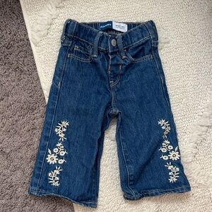 Old Navy Dark Blue Jeans with Cream Floral Embroidery